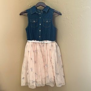 Pink sparkle Unicorn and jean sleeveless dress